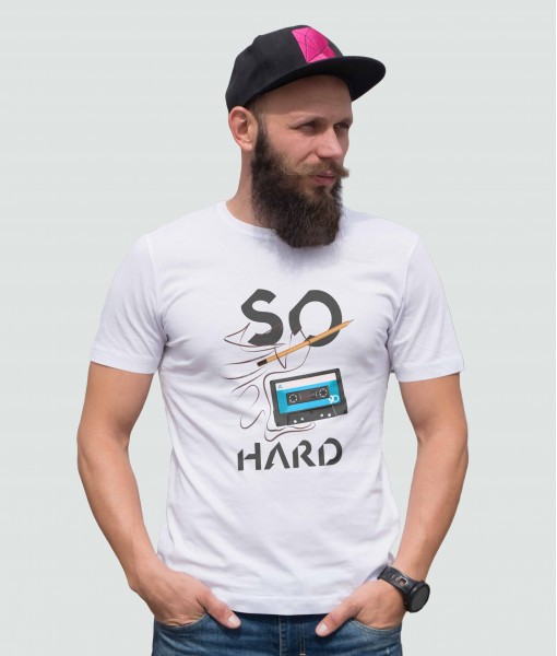 Мъжка тениска с щампа Текст и надписи So hard audio tape